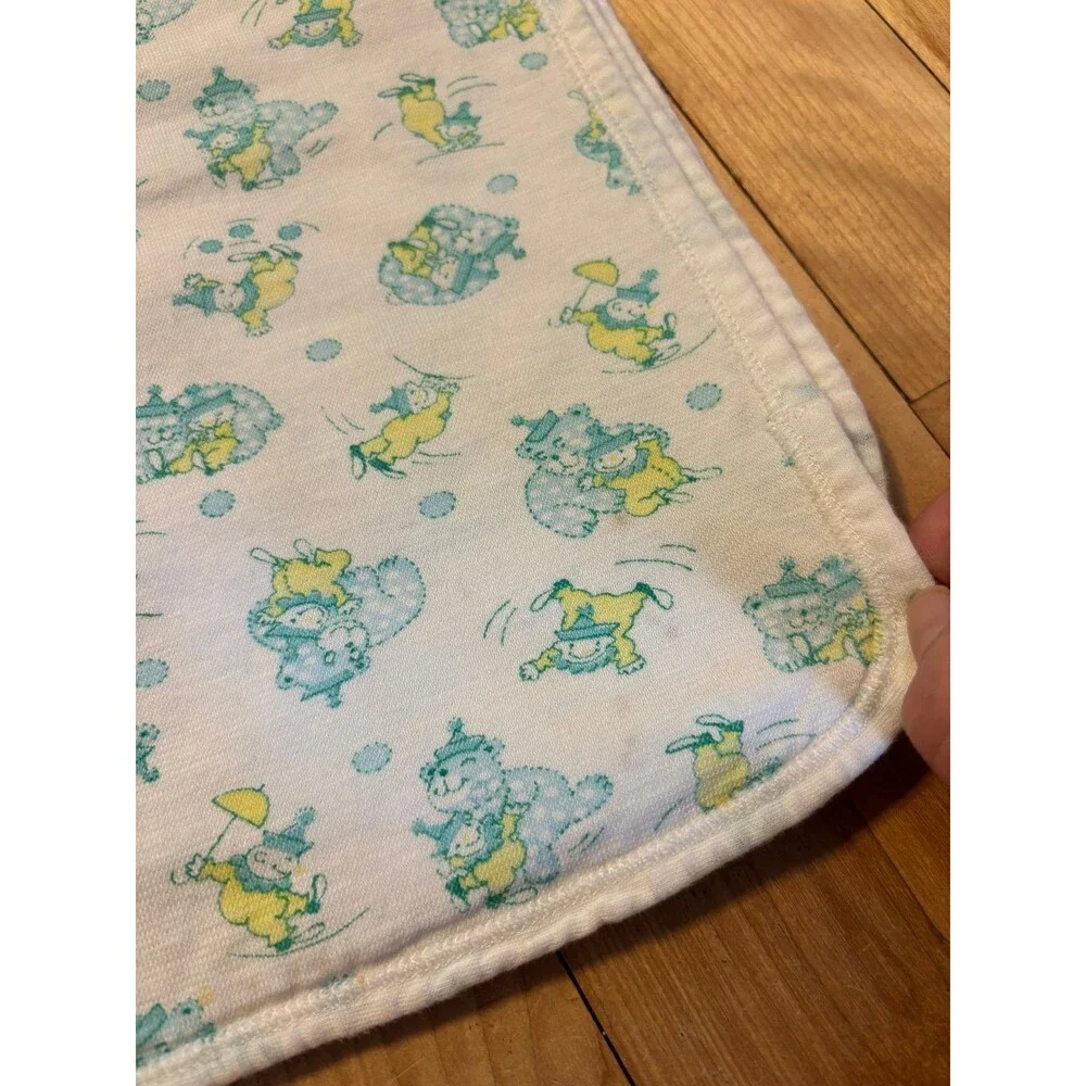 Carter’s Vintage Circus Print Baby Blanket Green Yellow Clown Bear security